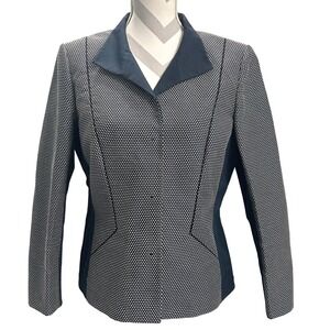 Lafayette 148 New York Blazer Women's Size 12 Navy Blue White Textured Career